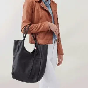 Hobo NATIVE leather convertible oversized tote in BLACK